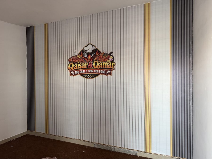 3D wallpaper installed at Qaisar Pizza Club by PRINT POINT